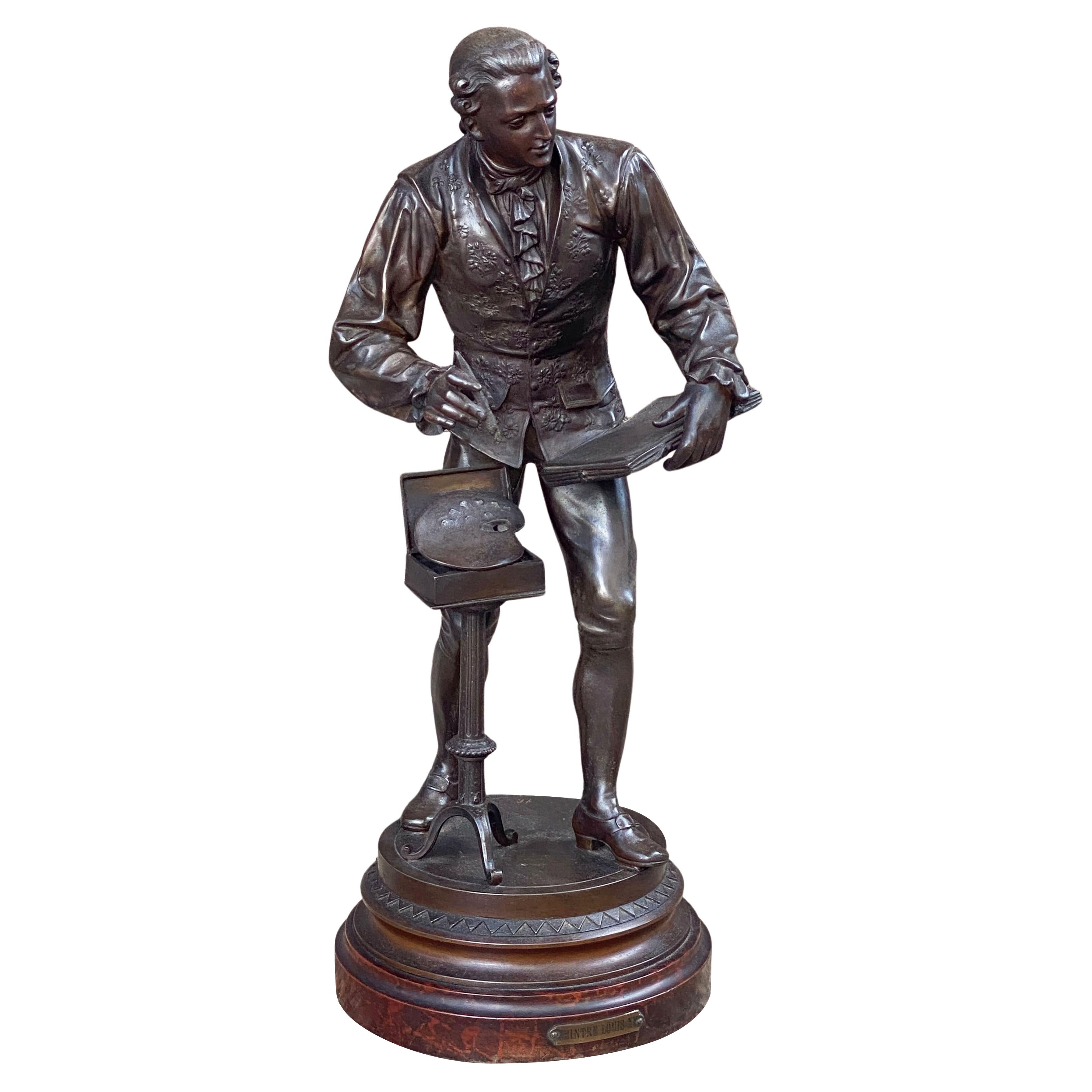 Large French Bronze Spelter Figure of an Artist, After Mathurin Moreau