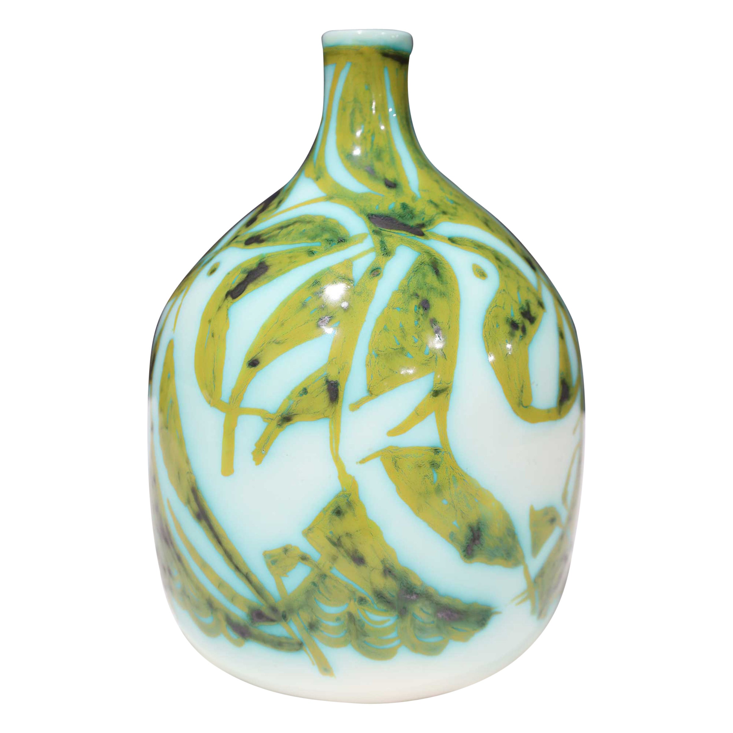 Alessio Tasca for Raymor Vase, Ceramic, Green and White, Signed For Sale