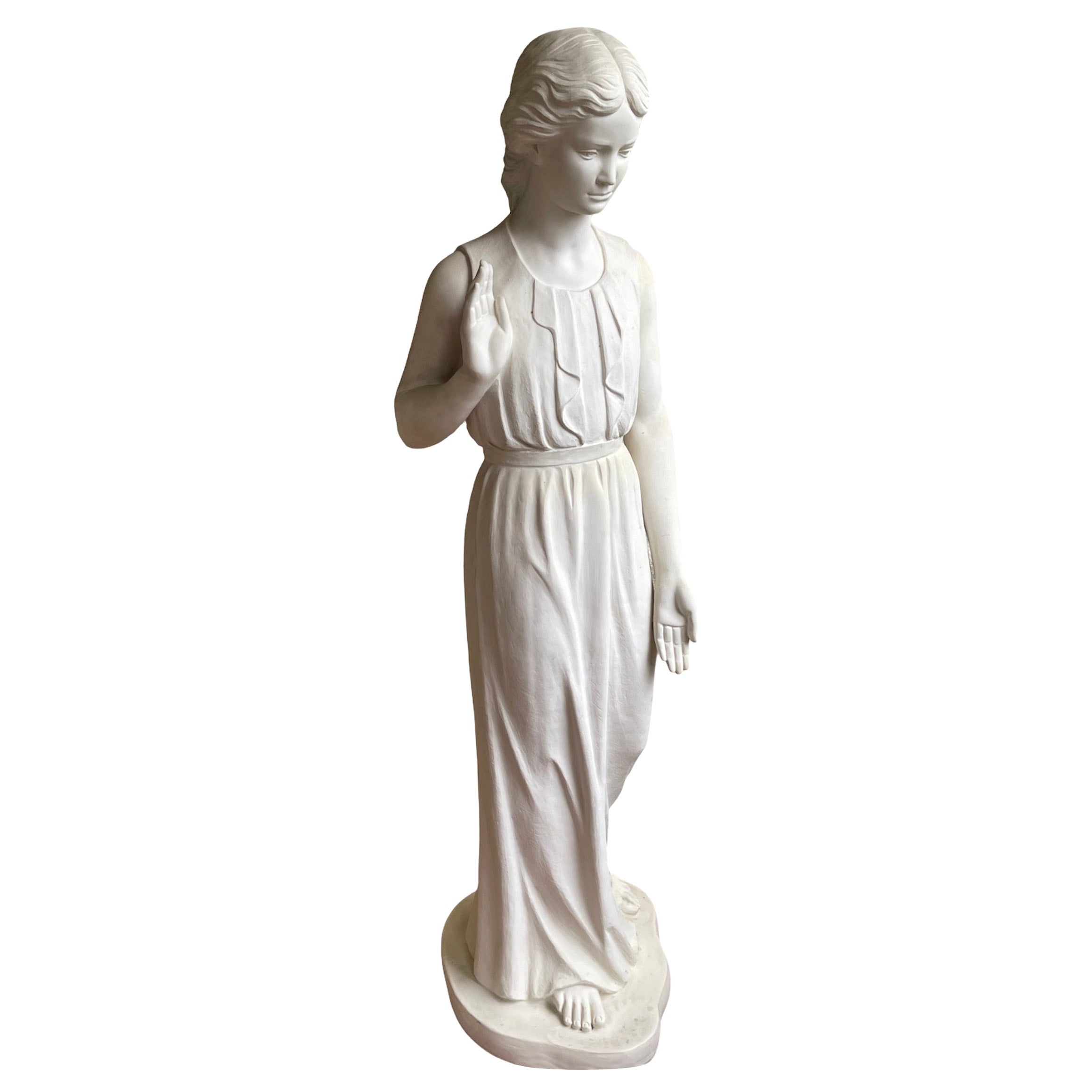 Life Size Bonded or Cold Cast Marble Garden Sculpture of a Young Girl For Sale