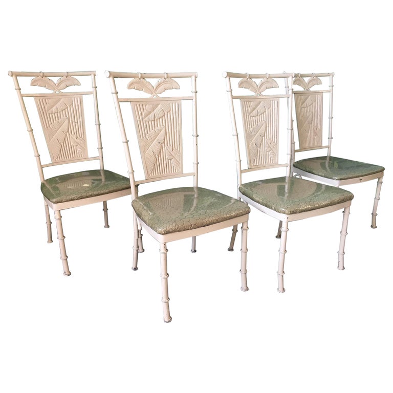 Set of Four Metal Faux Bamboo Palm Tree Chairs For Sale at 1stDibs