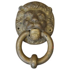 Antique Victorian Bronze Figural Lion Head Architectural Door Knocker