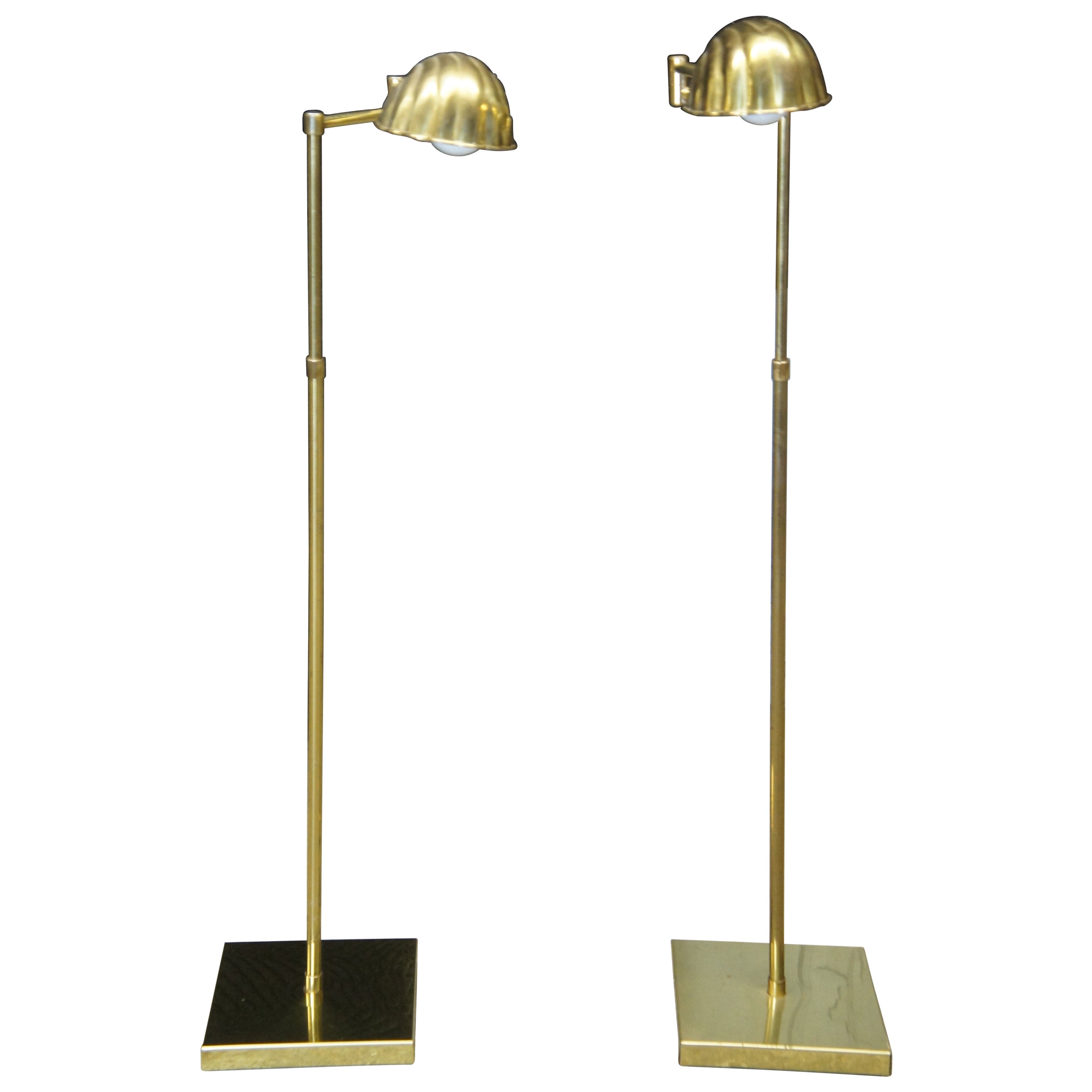2 Vintage Alsy Clam Shell Brass Adjustable Swing Arm Library Reading Floor Lamp