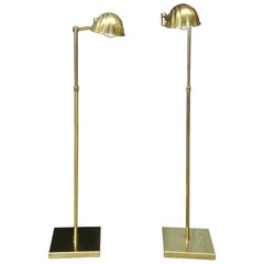 2 Retro Alsy Clam Shell Brass Adjustable Swing Arm Library Reading Floor Lamp
