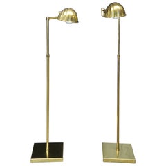 2 Vintage Alsy Clam Shell Brass Adjustable Swing Arm Library Reading Floor Lamp