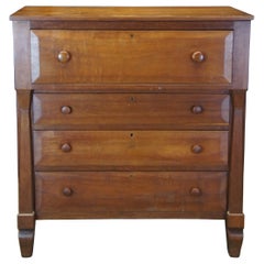 Antique 19th Century American Empire Walnut Tallboy Dresser Chest of Drawers