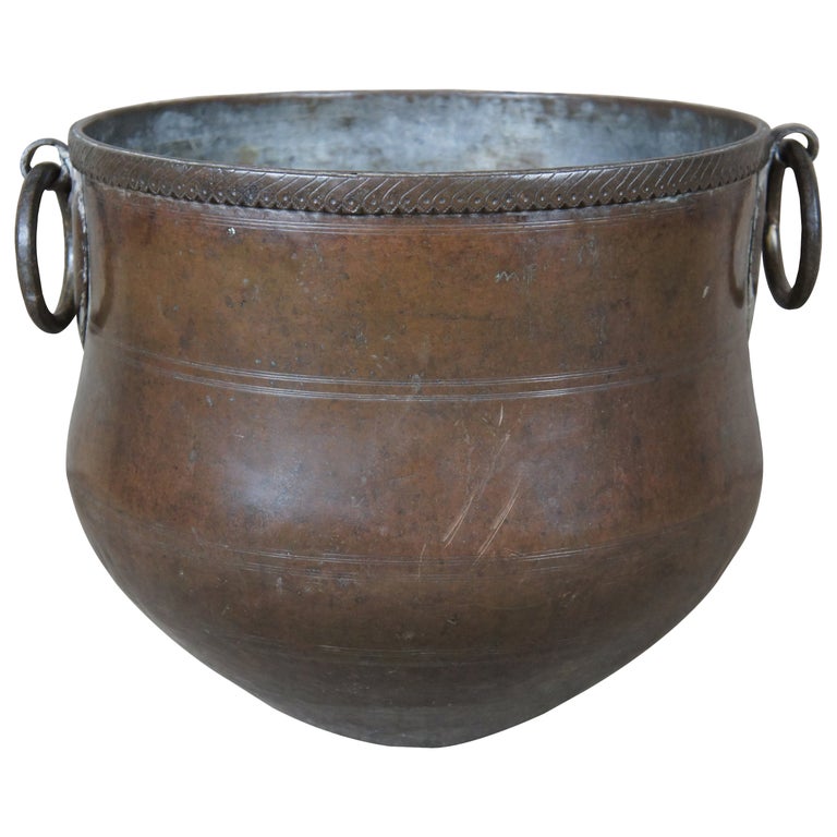 Antique 19th Century Copper Vessel w/ Iron Handles Water Pot Kettle