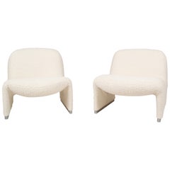 Set of Two Alky Chairs by Giancarlo Piretti for Artifort in Bouclé Fabric