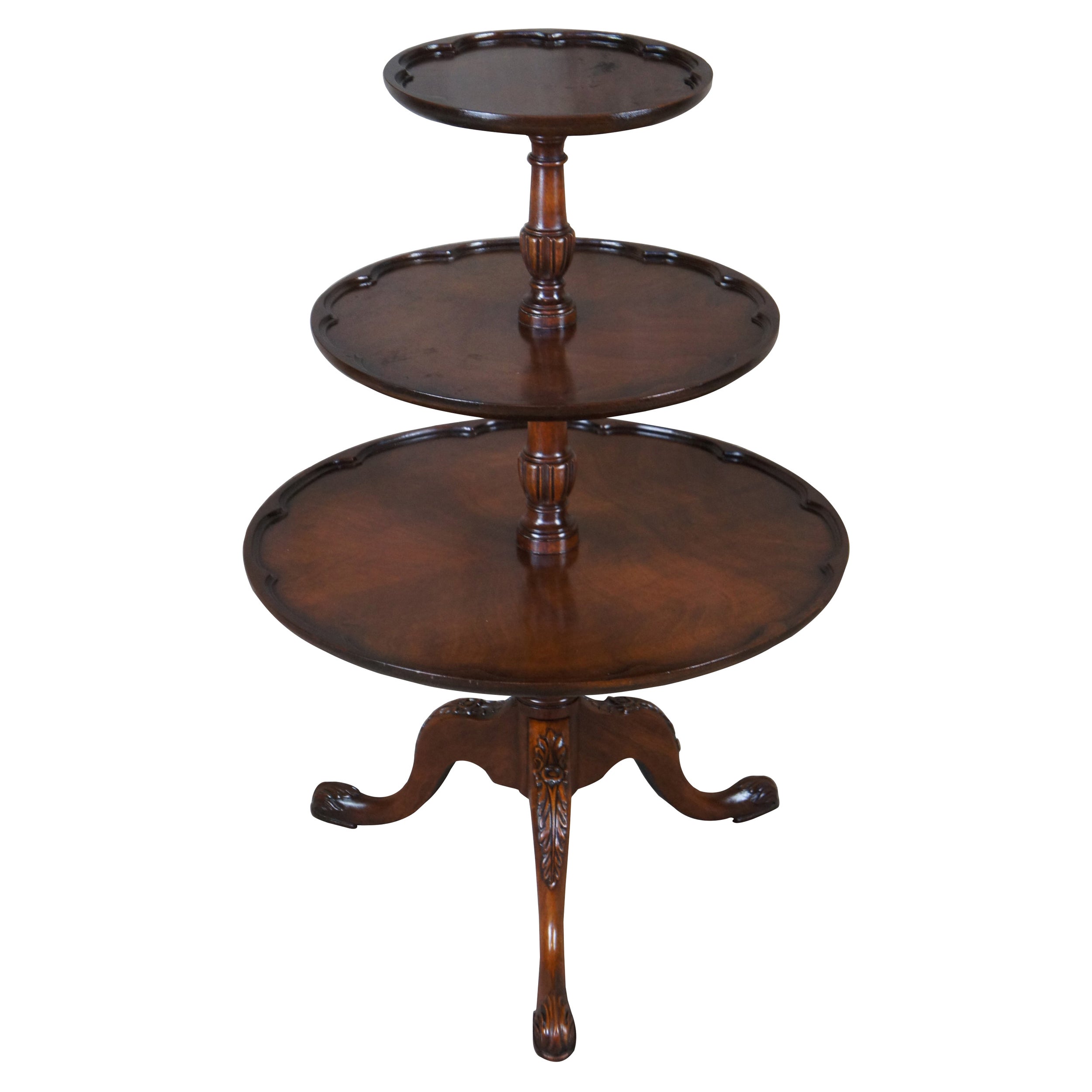 Chippendale 3 Tiered Mahogany Pie Crust Table Dumbwaiter Butler Pedestal Stand