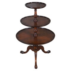 Retro Chippendale 3 Tiered Mahogany Pie Crust Table Dumbwaiter Butler Pedestal Stand