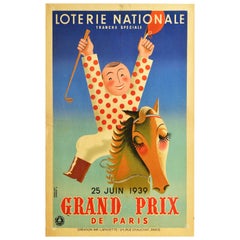 Original Vintage Poster Loterie Nationale Lottery Grand Prix Horse Race Jockey