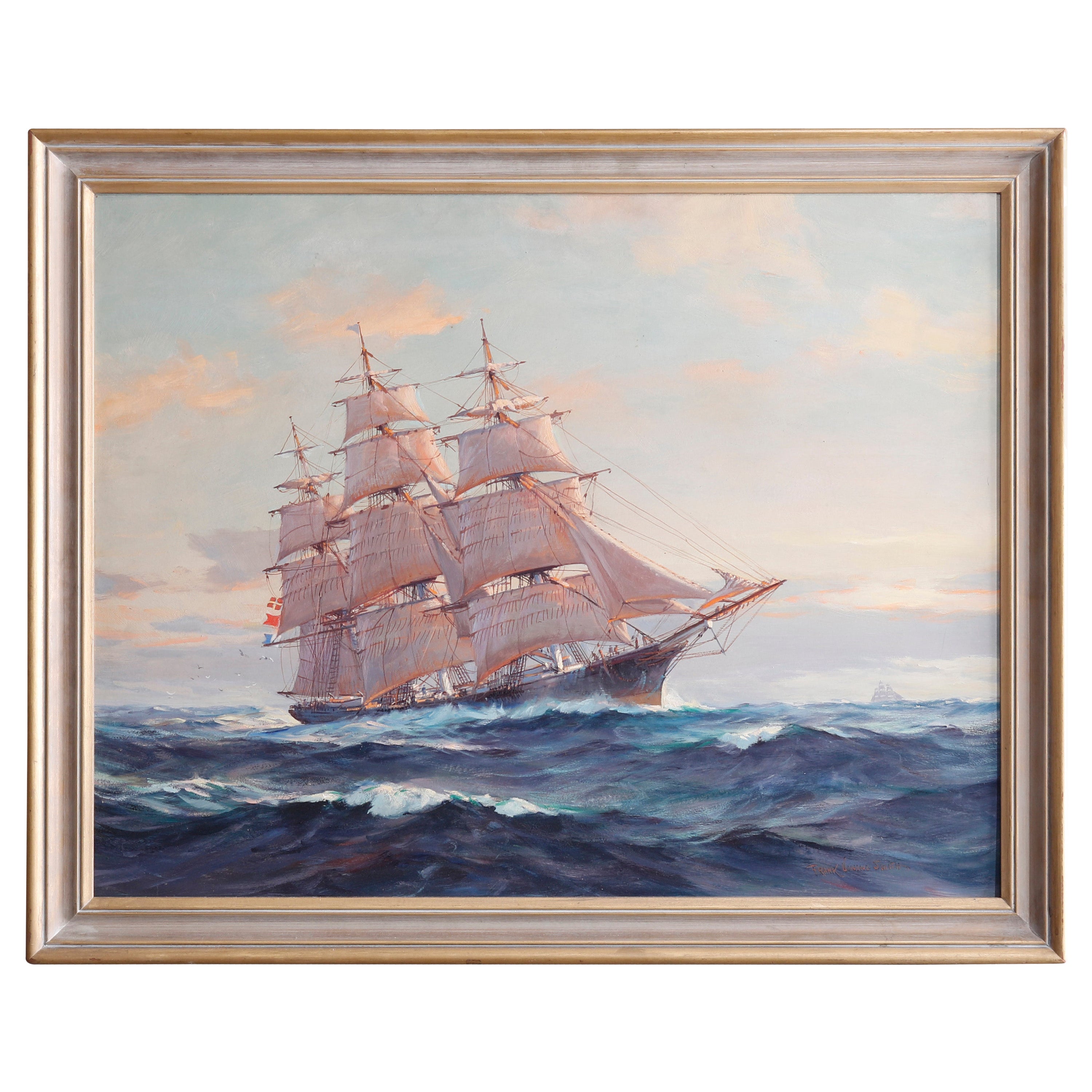 Maritime Oil Painting of Tall Mast Ship “Stag Hound” by Frank Vining Smith c1940