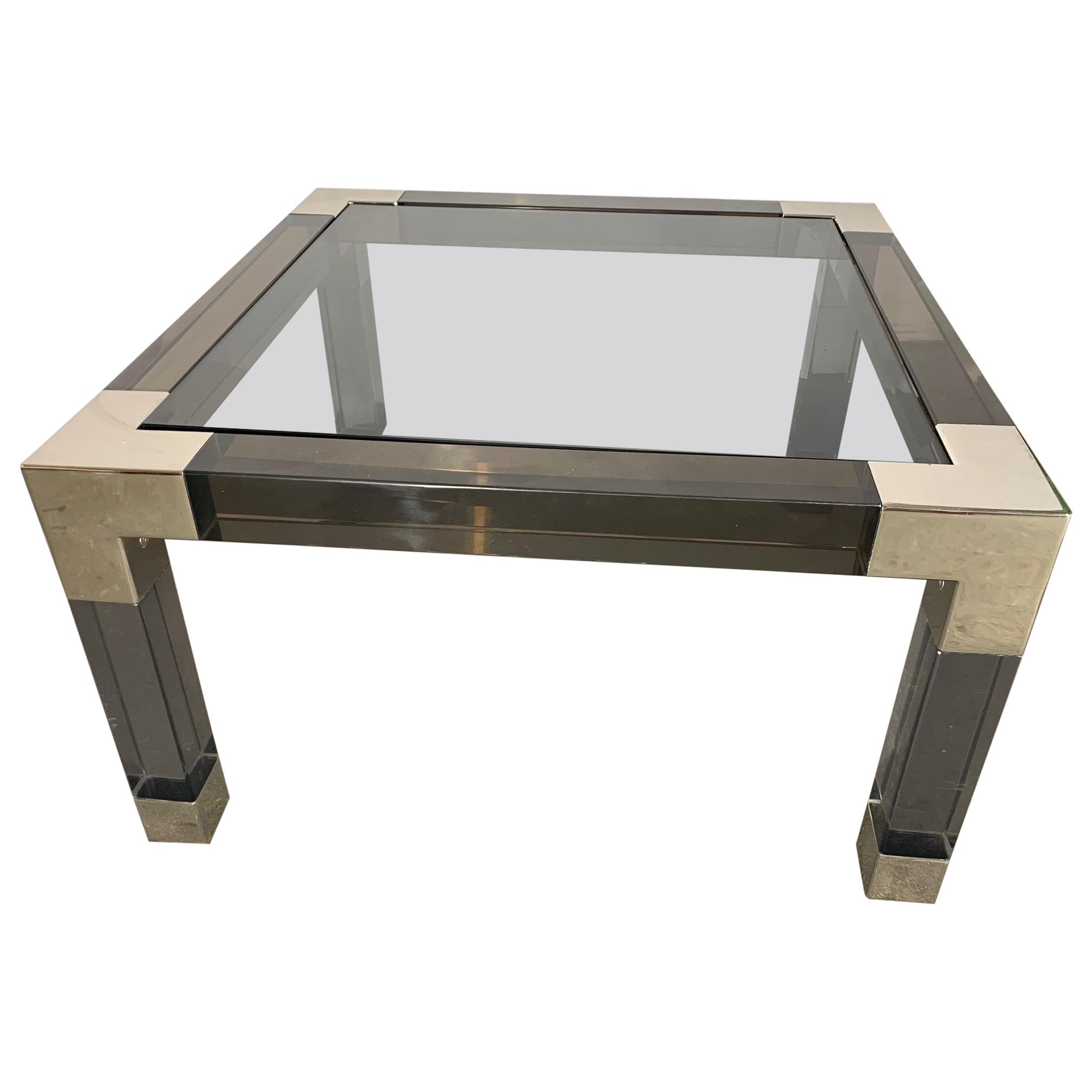 Smoked Lucite and Chrome Coffee Table by Jonathan Adler For Sale