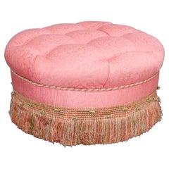 Vintage Oversized Tufted Upholstered Round Ottoman 20th C