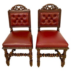 Quality Pair of Antique Victorian Carved Oak Side/Desk Chairs
