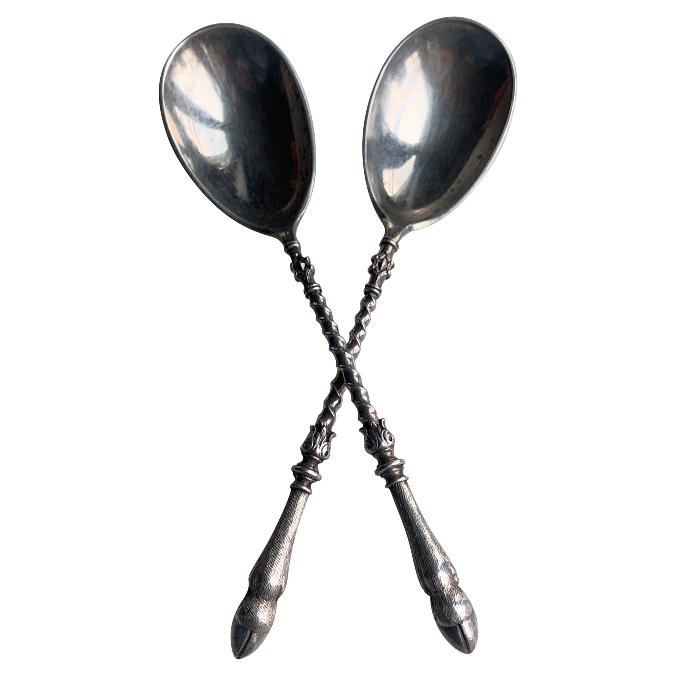 19th Century French Silver Set of Teaspoons with Goat Hooves Handles For Sale