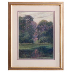 Antique Arts & Crafts Impressionistic Oil on Canvas Landscape Painting, c1920