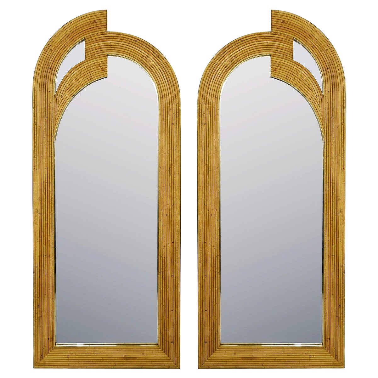 Pair of Contemporary Bamboo and Brass Italian Mirrors