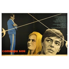 Póster de película original de época Sotvori Boy Película soviética Batalla de campeones de esgrima