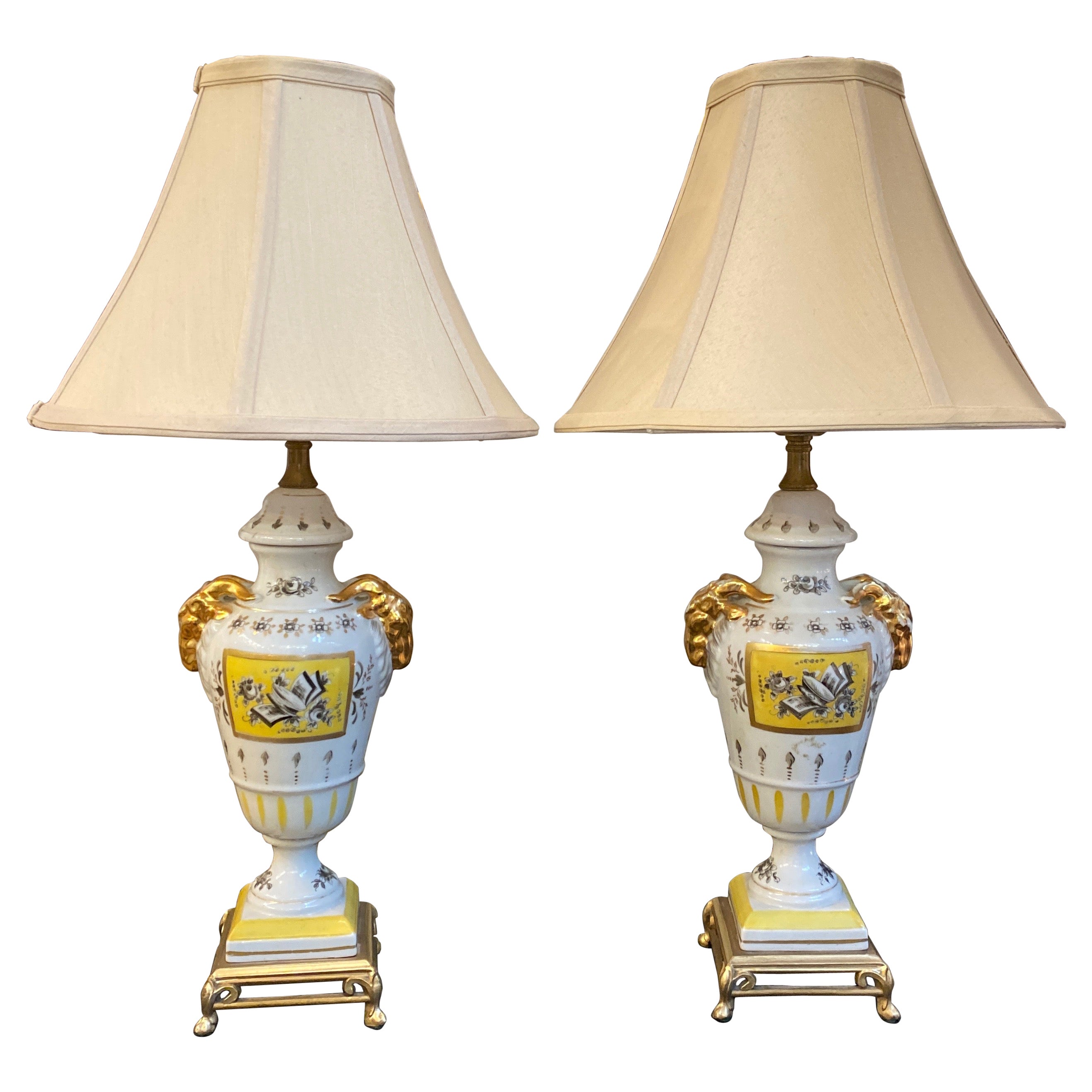 Pair of French Hand Painted Porcelain Lamps