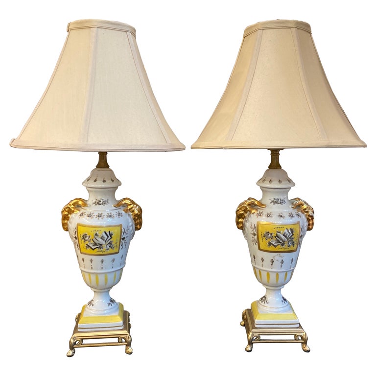 Pair of French Hand Painted Porcelain Lamps For Sale