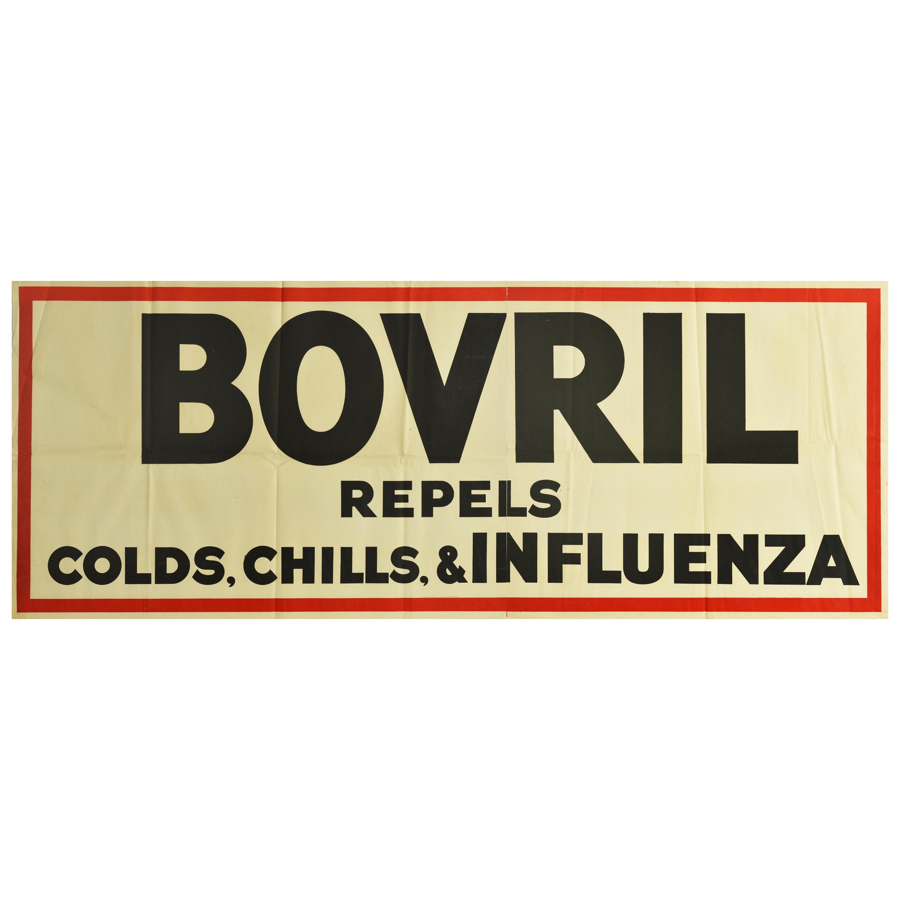 Affiche vintage d'origine Bovril Repels Colds Chills & Influenza Beef Drink Food (boissons froides, influences, boissons de poisson)