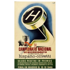 Original Vintage Poster IV Mecanografia Typing Championship Hispano Olivetti - H