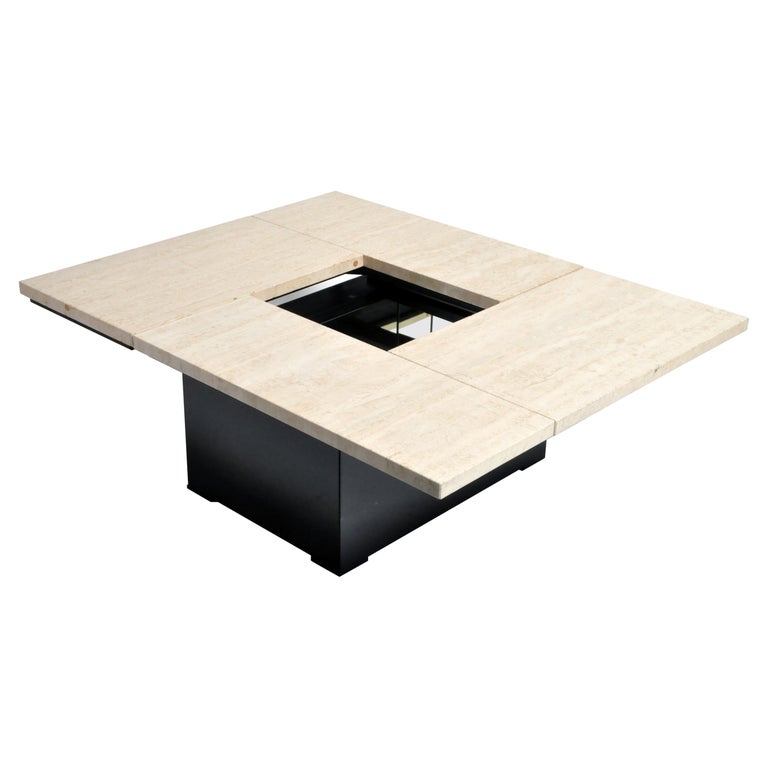 Table basse française avec plateau amovible en marbre travertin de Paul  Michel En vente sur 1stDibs