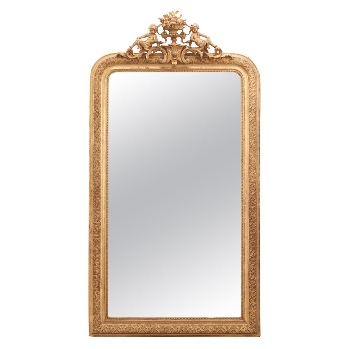 French 19th Century Gold Gilt Mirror with Crest