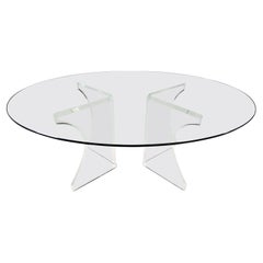Modern Hollywood Regency Art Deco Lucite Sculptural Dining Table Oval Glass Top