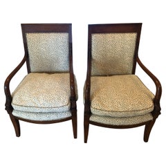 Beautiful Pair of Mahogany and Upholstered Dolphin Motife Armchairs