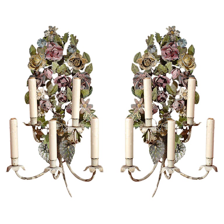 Pair of French Tole Sconces For Sale