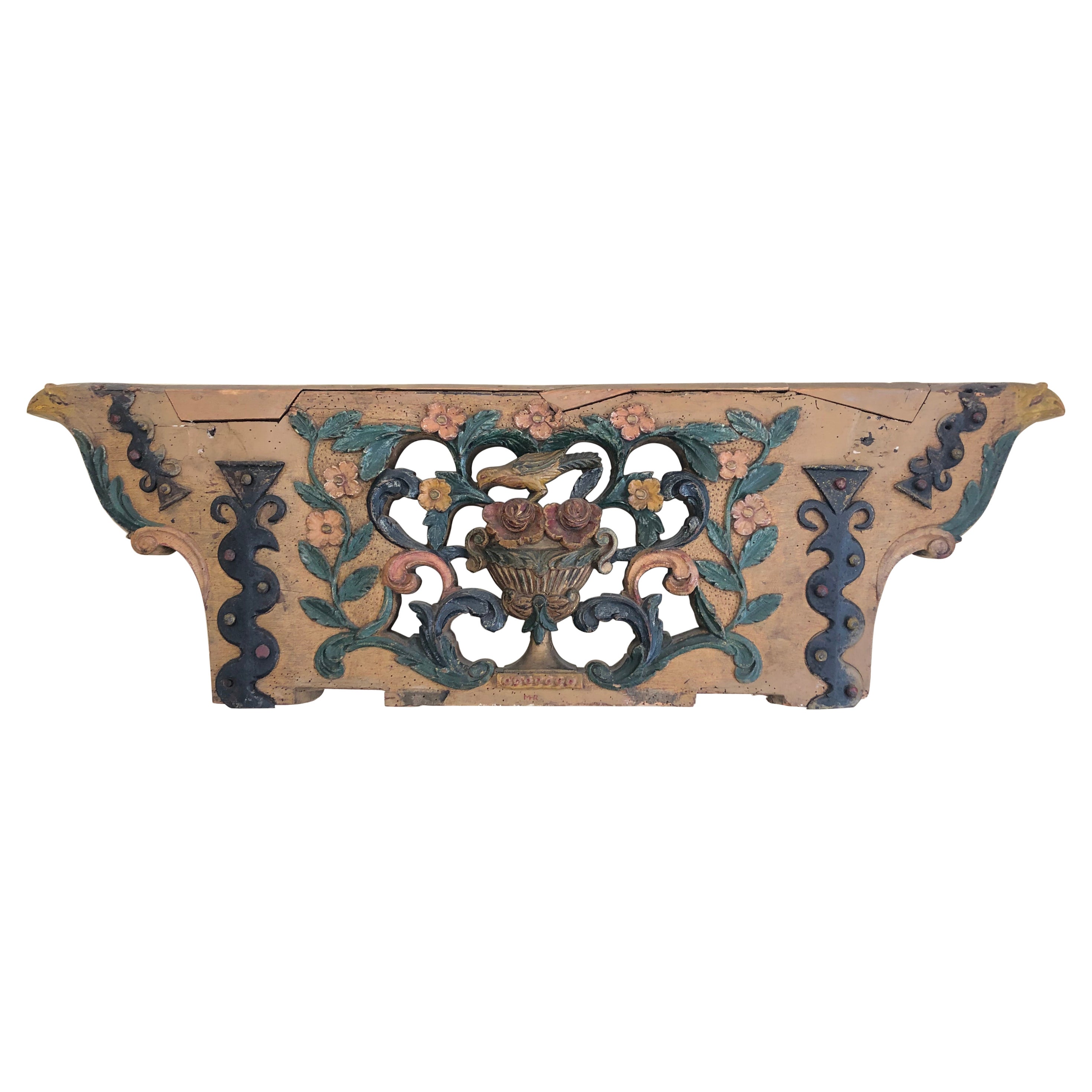 One of a Kind Whimsical Architectural Fragment with Flowers & Bird