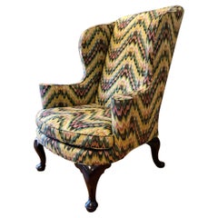 Queen Anne Wingback Armchair Flame Stitch Upholstery
