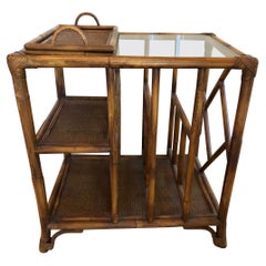 Handsome McGuire Style Bamboo & Rattan Side Table Magazine Stand