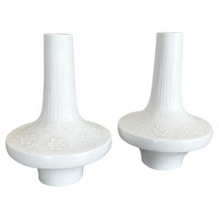 Set of 2 Op Art Biscuit Porcelain Ufo Vases by Edelstein Bavaria, Germany, 1970s
