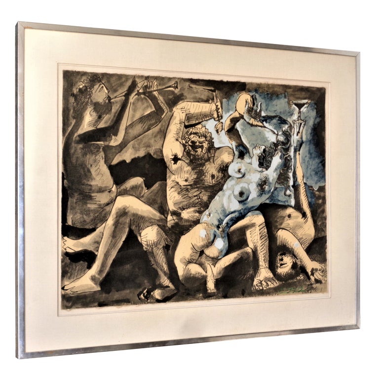After Pablo Picasso, Lithograph with Pochoir, Bacchanal 1955 For Sale