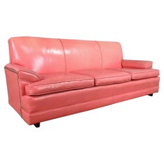 Used Hollywood Regency Art Deco Sofa with Original Pink Distressed Leather
