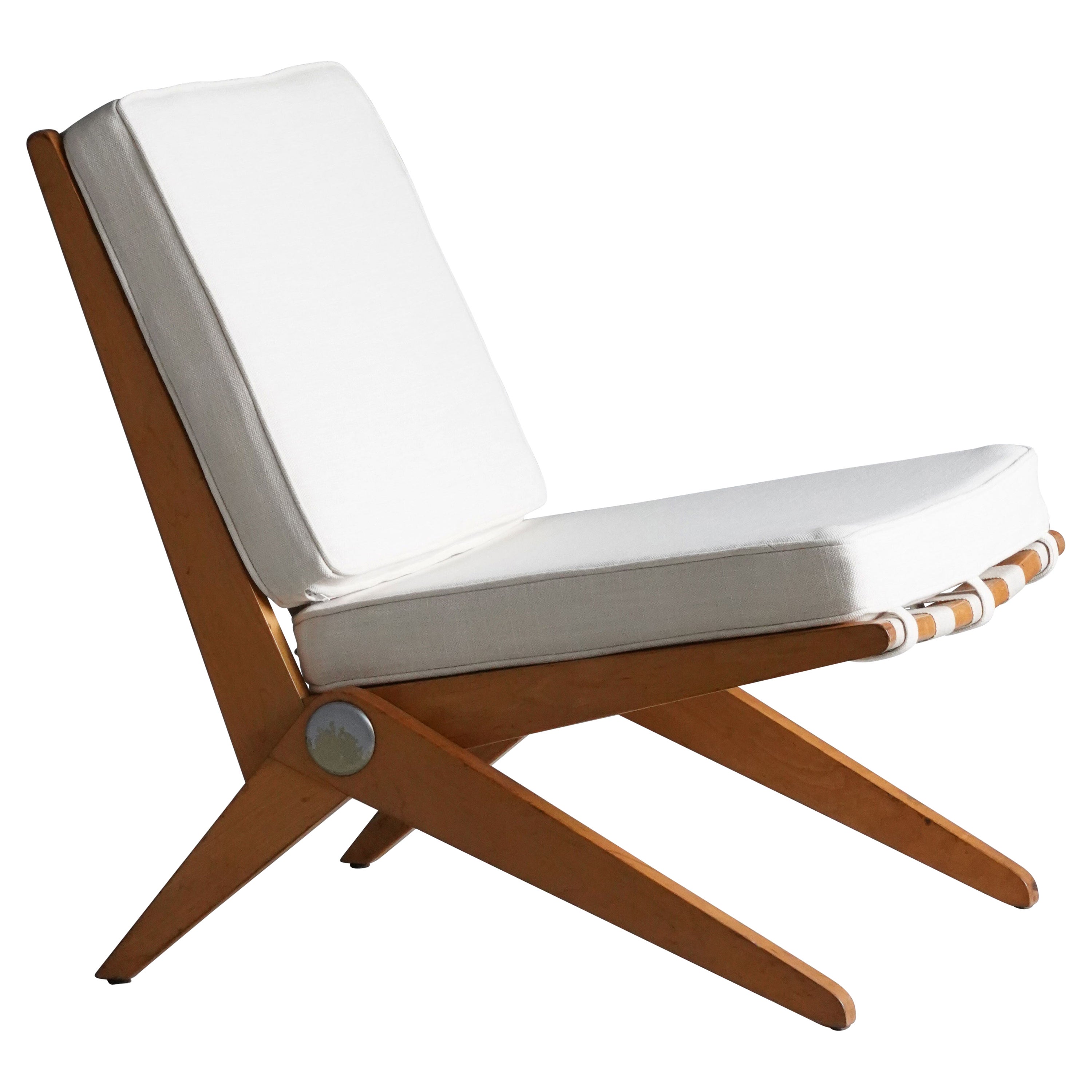 Pierre Jeanneret, Lounge Chair, Wood, Webbing, Fabric, Knoll, America, 1950s