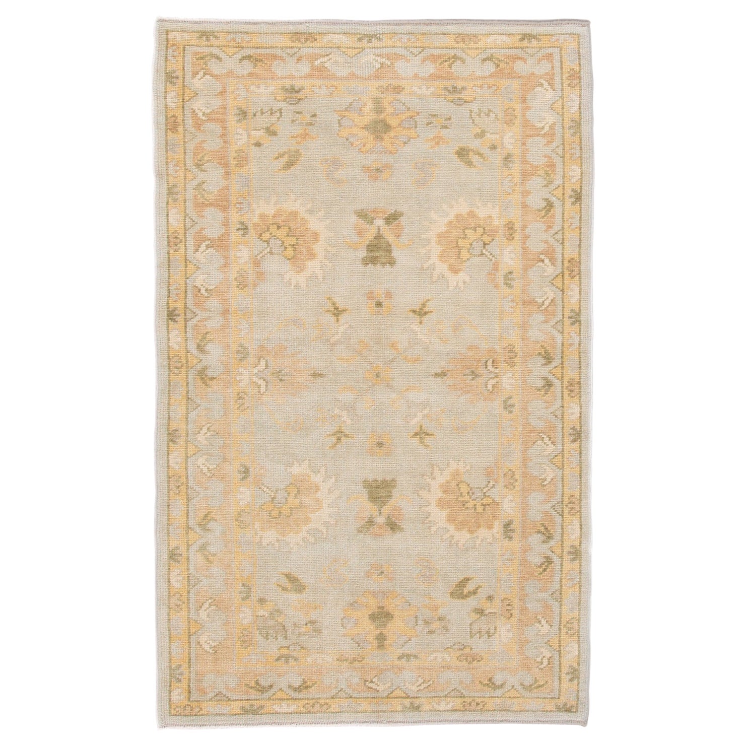 Modern Turkish Oushak Gray and Yellow Handmade Floral Wool Rug For Sale