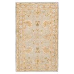 Modern Turkish Oushak Gray and Yellow Handmade Floral Wool Rug