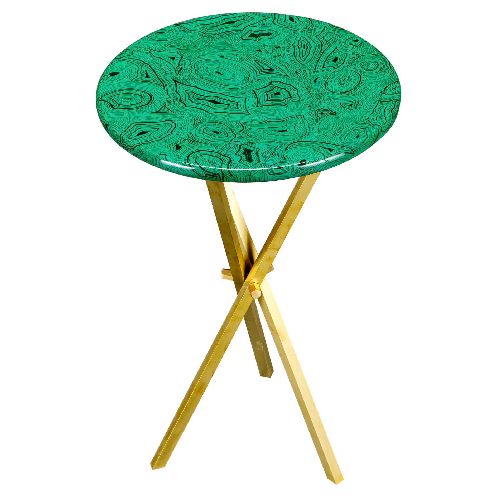 'Malachite' and Brass Side Table by Piero Fornasetti, circa 1970s, Signed 