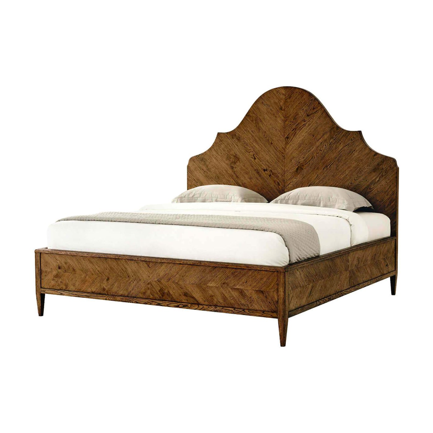 Modern Rustic Oak King Bed, Dark For Sale