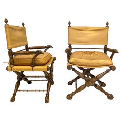 Regency and Campaign Style Carved Eagle Chairs Att. Theodore Alexander, Pair
