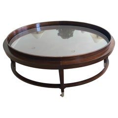 Vintage Designer Oval Mahogany & Glass Coffee Table