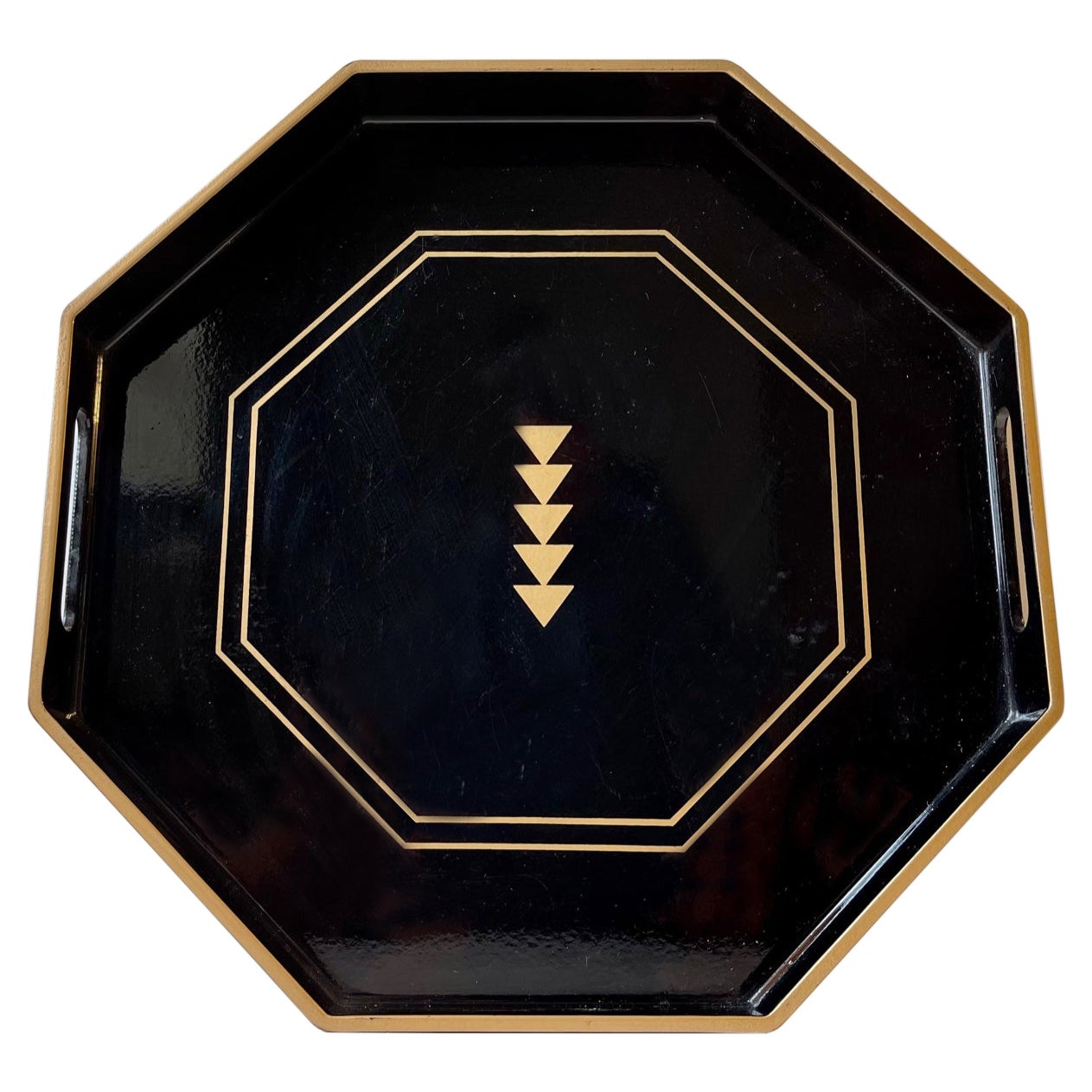 Vintage Octagonal Japanese Black Lacquer Tray