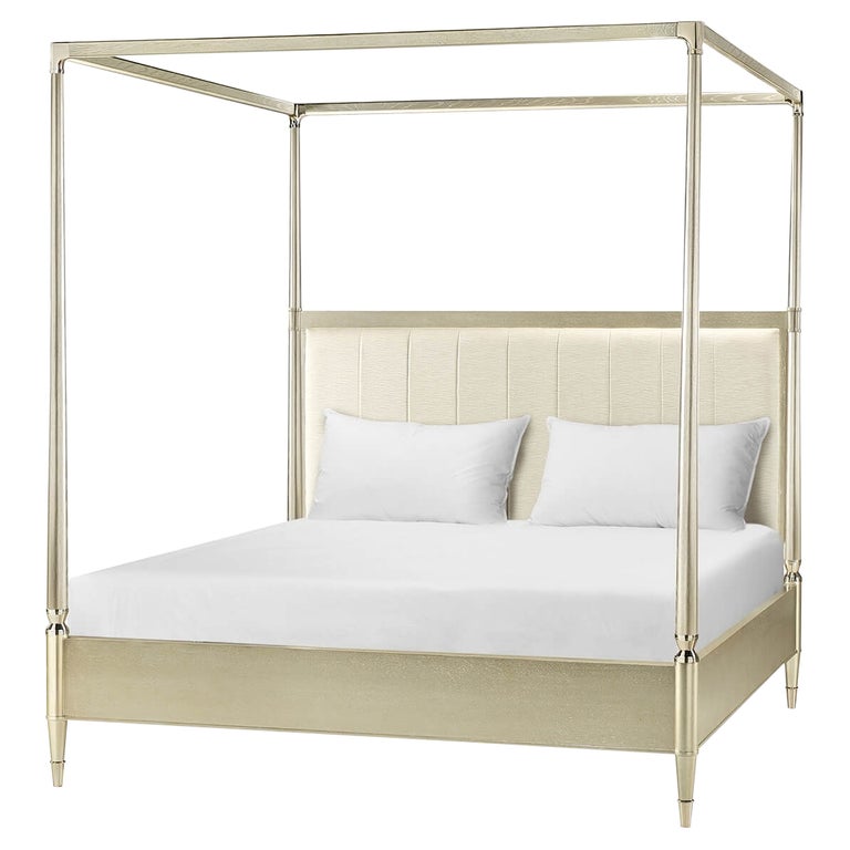 Mid Century Silvered King Size Canopy, Metal Canopy Bed Frame King