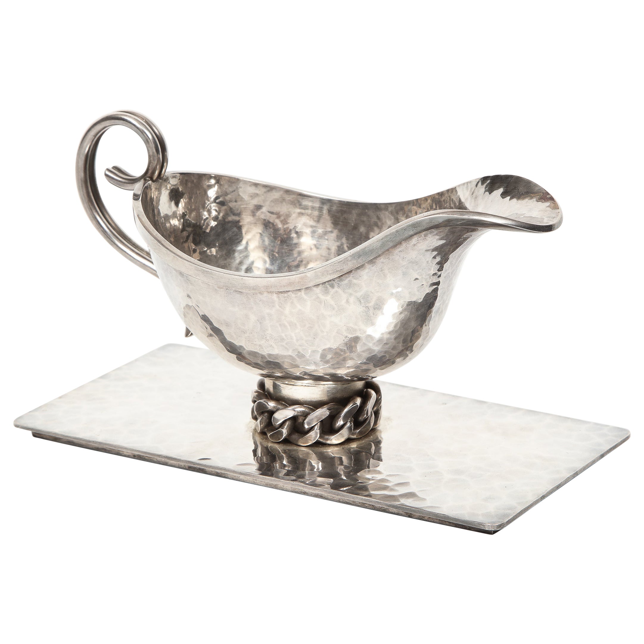 Jean Despres a Silvered-Metal Gravy Sauce Boat on Stand, 1966