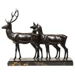 Heinrich Karl Scholz - Groupe de cerfs en bronze patiné fin