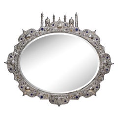 Rare and Magnificent Indian Silver, Gold & Jeweled Palace Mirror