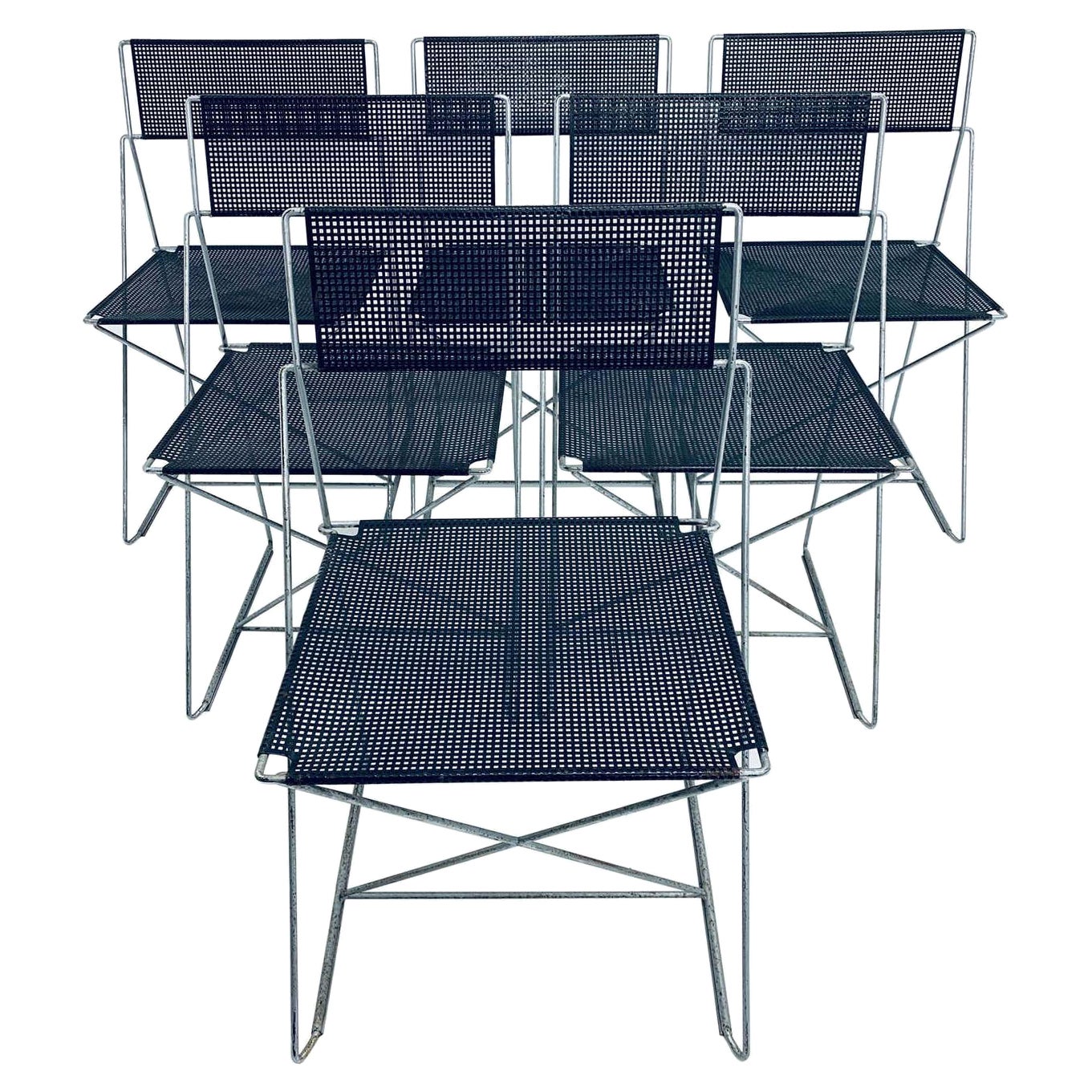 Niels Jorgen Haugesen Chairs with Perforated Metal Seats for Magis, Three Pairs